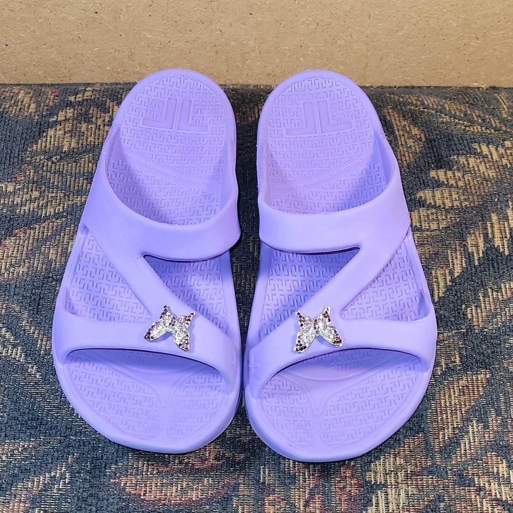 Telic Purple Z Strap Sandals with Butterfly Charms- Size 6/2XS